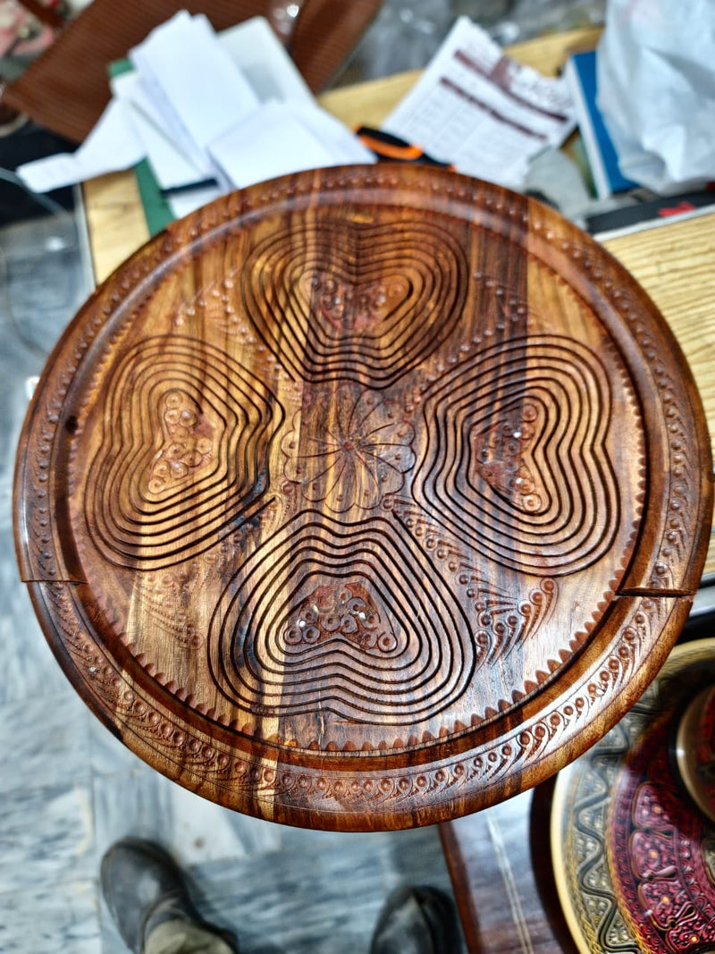 1001 - Premium Walnut Wood Expandable/Foldable Serving Basket / Tray with Multi-Layer Carved Pattern