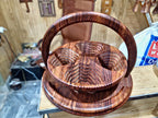 1001 - Premium Walnut Wood Expandable/Foldable Serving Basket / Tray with Multi-Layer Carved Pattern