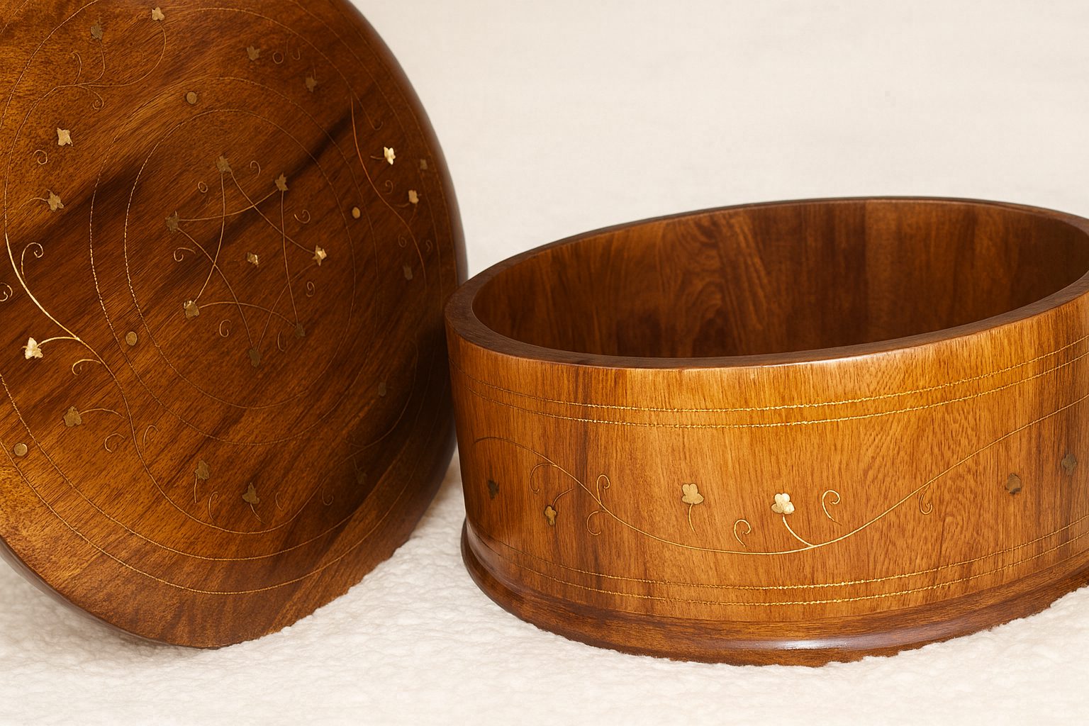 Decorative handcrafted wooden hot pot with engraved brass accents – Chinioti Handcrafts