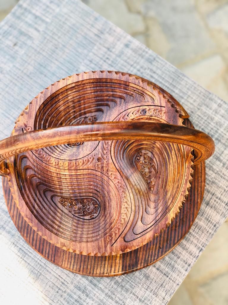 Handcrafted Walnut wood Foldable Dry Fruits Serving Tray