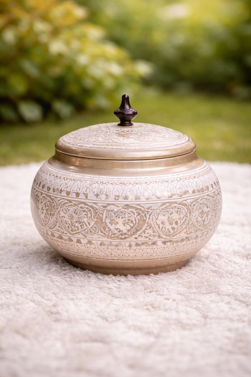 Handcrafted Wood Naqashi Jar with Finial Lid – Carved Solid Wood Decorative Accent
