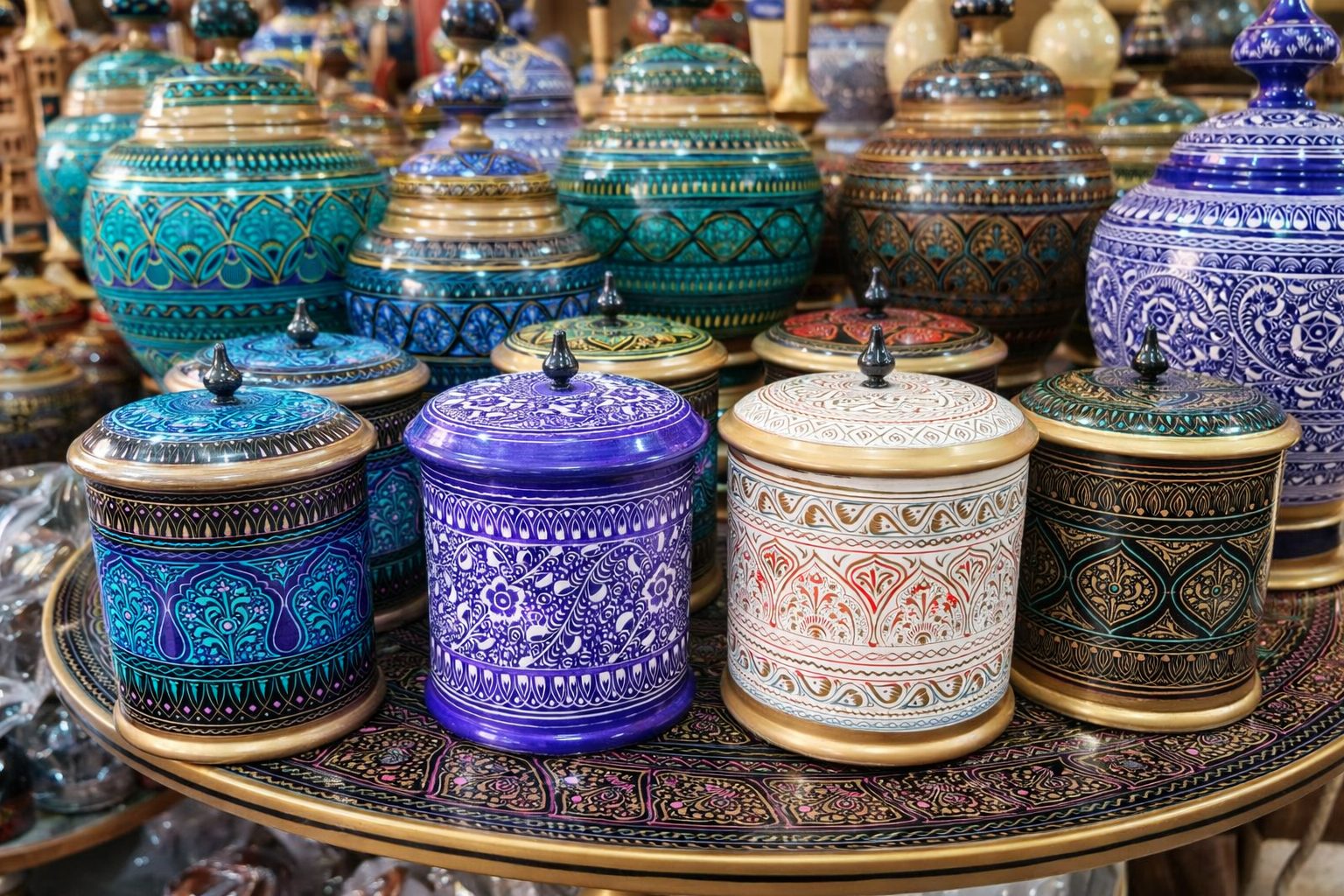 Rustic hand carved wood storage jar with ornamental lid – Chinioti Handcrafts
