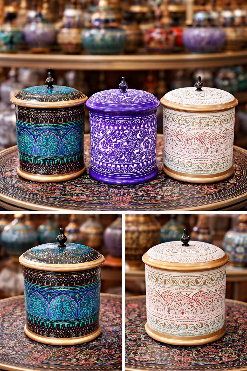 Handcrafted wood naqashi decorative jar with carved finial lid – Chinioti Handcrafts