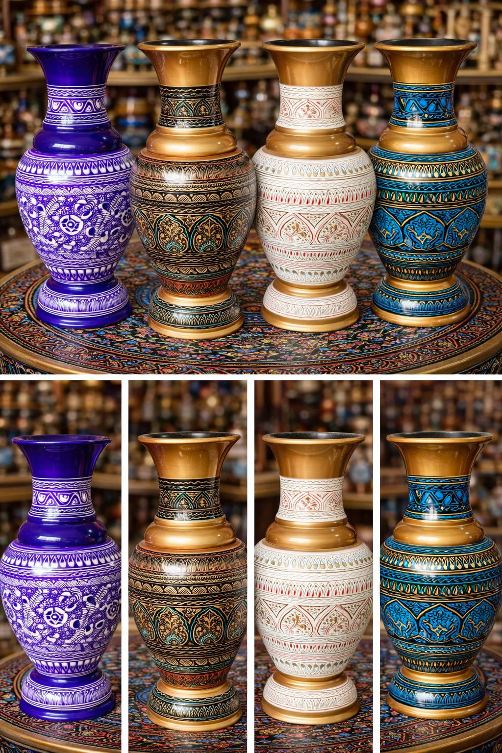 Handcrafted wood naqashi decorative vase with intricate carved detailing – Chinioti Handcrafts