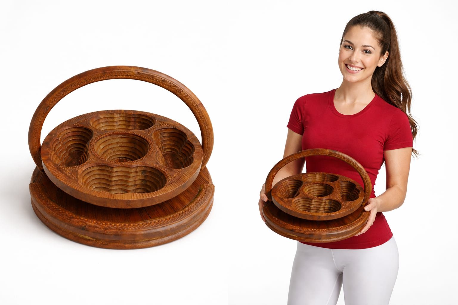 Artisan wooden divided serving tray for dry fruits and snacks – Chinioti Handcrafts