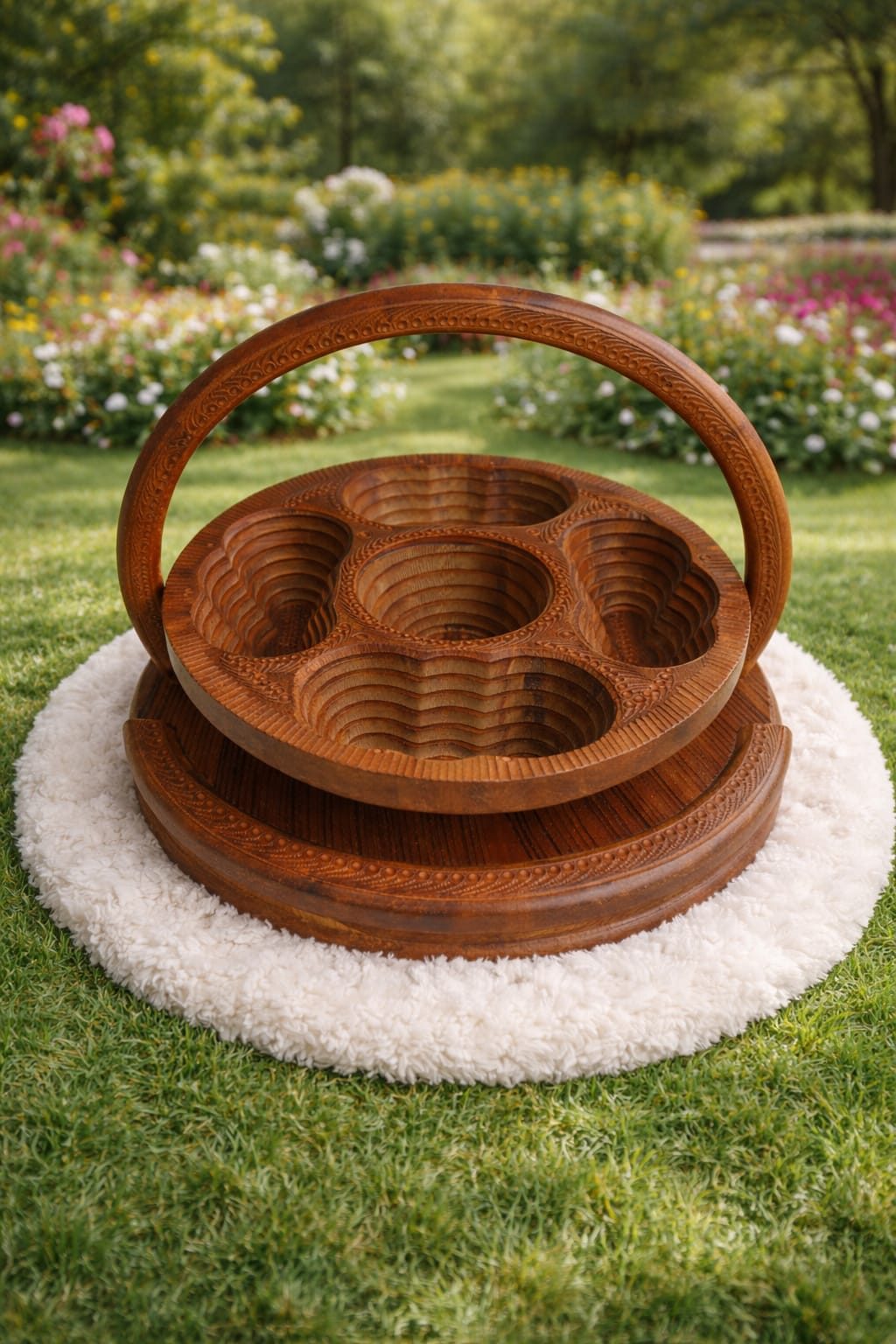 Handcrafted solid wood 5-section dry fruit basket serving tray – Chinioti Handcrafts