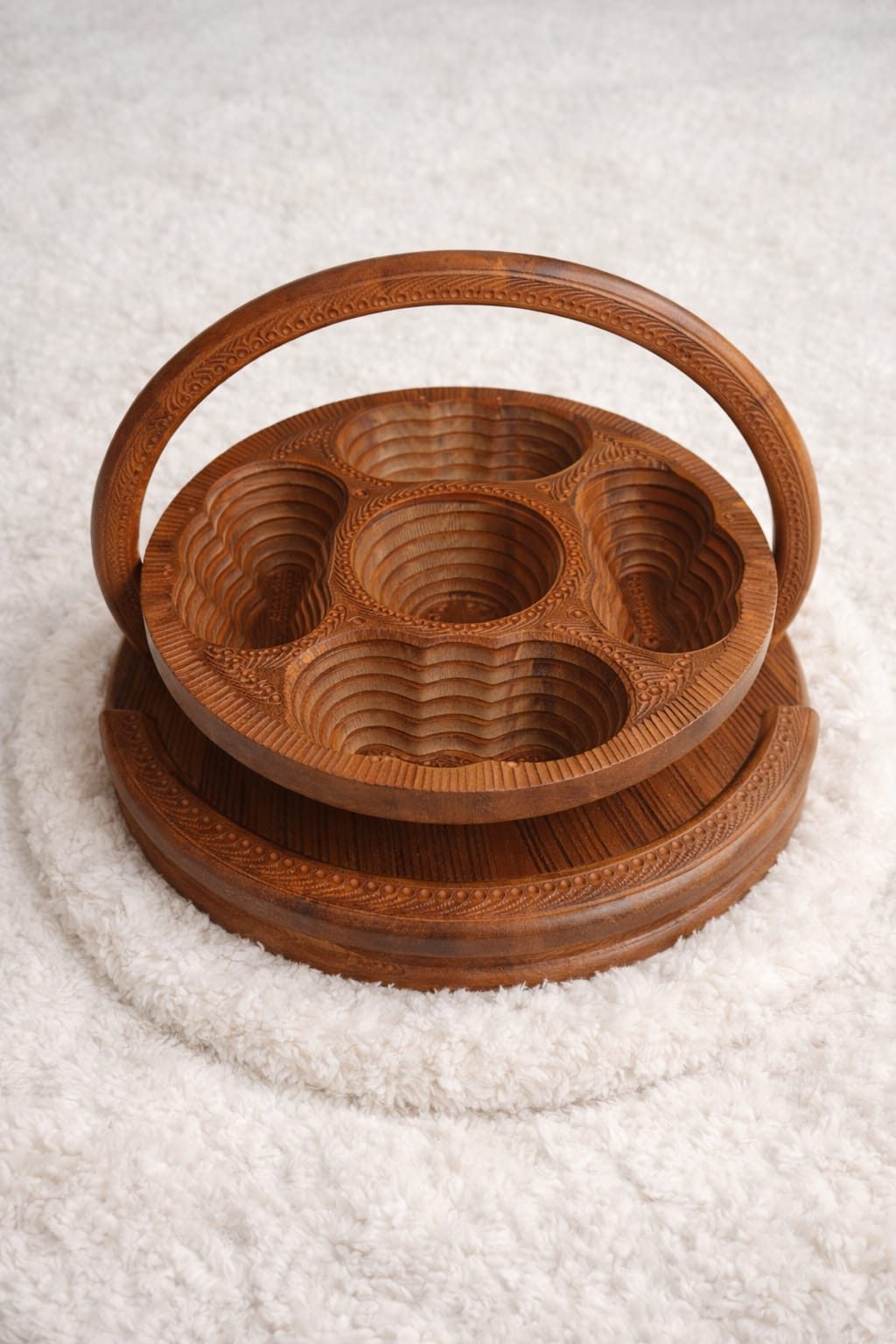 Wooden 5-Section Dry Fruit Basket | Serving Tray - Chinioti Handcrafts