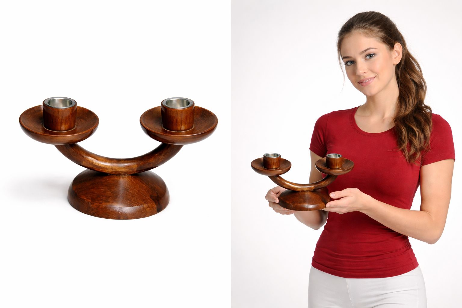 Rustic handmade wooden double candle holder decor piece – Chinioti Handcrafts