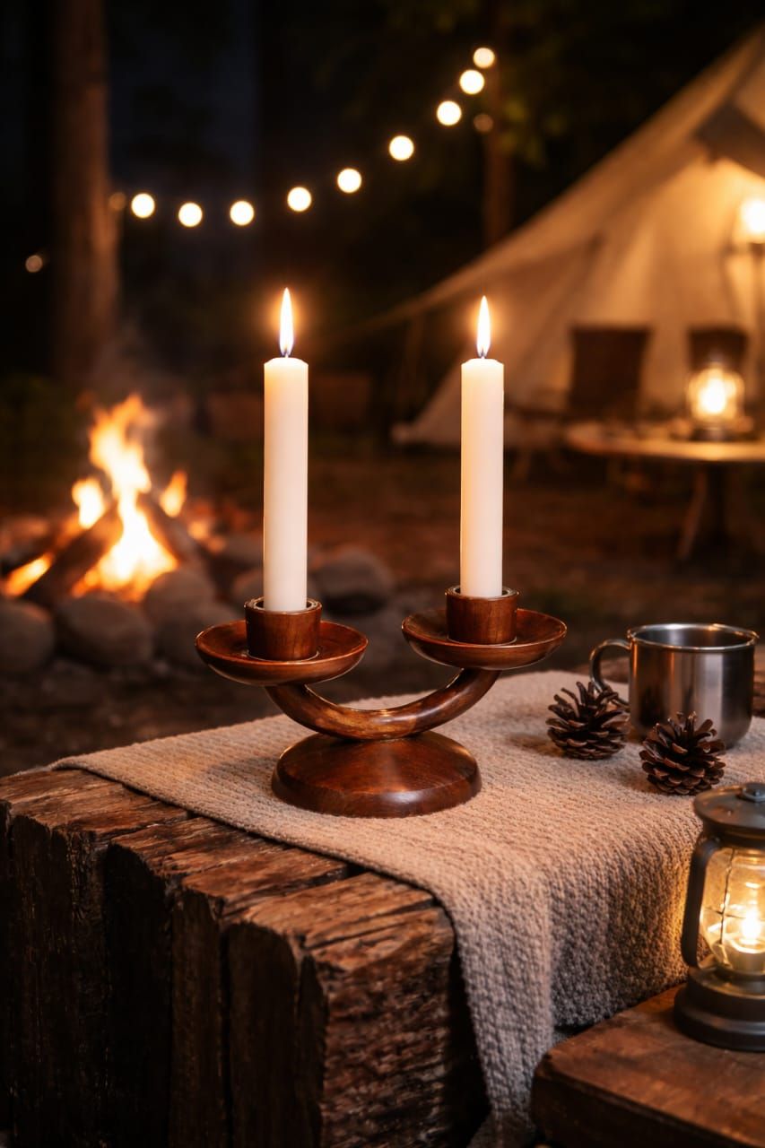 Handcrafted wooden double candle holder solid wood stand – Chinioti Handcrafts