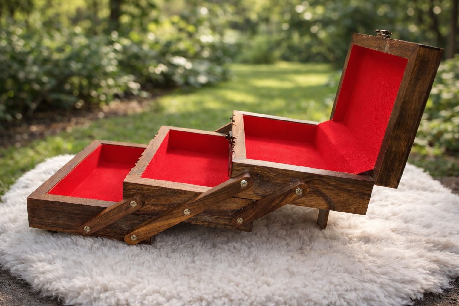 Wooden Jewelry Box  3-Layer  – Carved Organizer with Lift-Top Lid - Chinioti Handcrafts