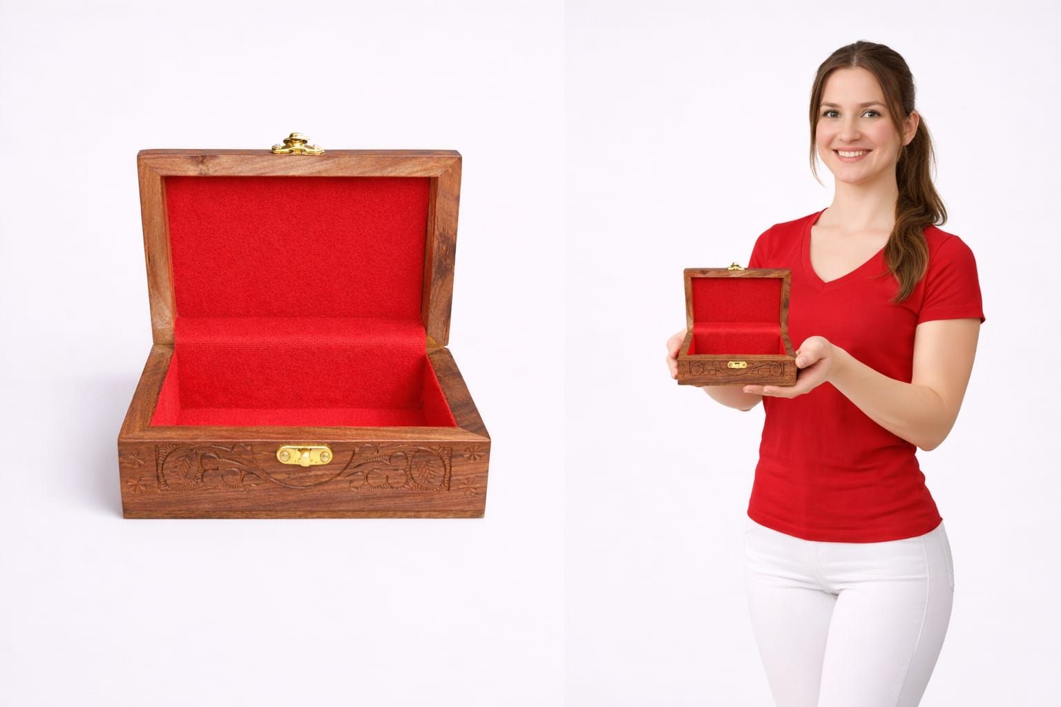 Artisan carved wooden jewelry organizer with protective velvet lining – Chinioti Handcrafts