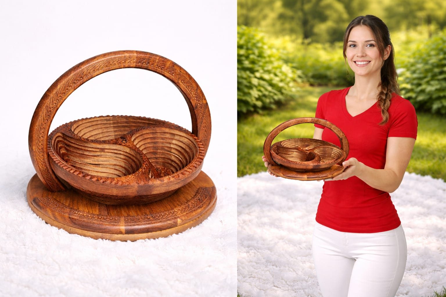 Rustic solid wood dry fruit basket decorative tabletop organizer – Chinioti Handcrafts