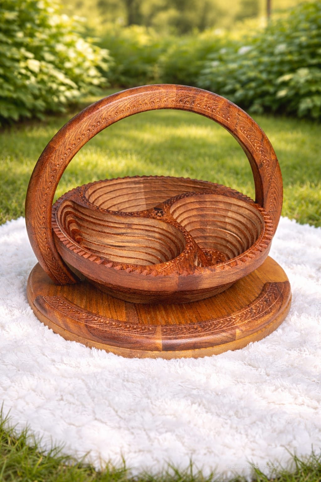 Handcrafted solid wood serving tray and dry fruit basket for dining table – Chinioti Handcrafts