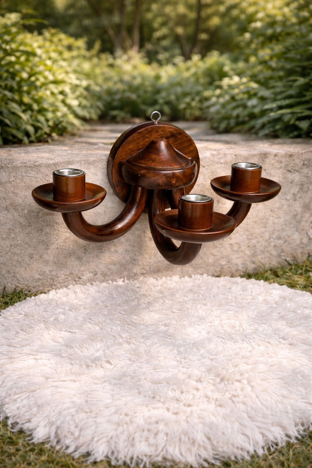 Handcrafted wooden triple candle holder wall mount design – Chinioti Handcrafts